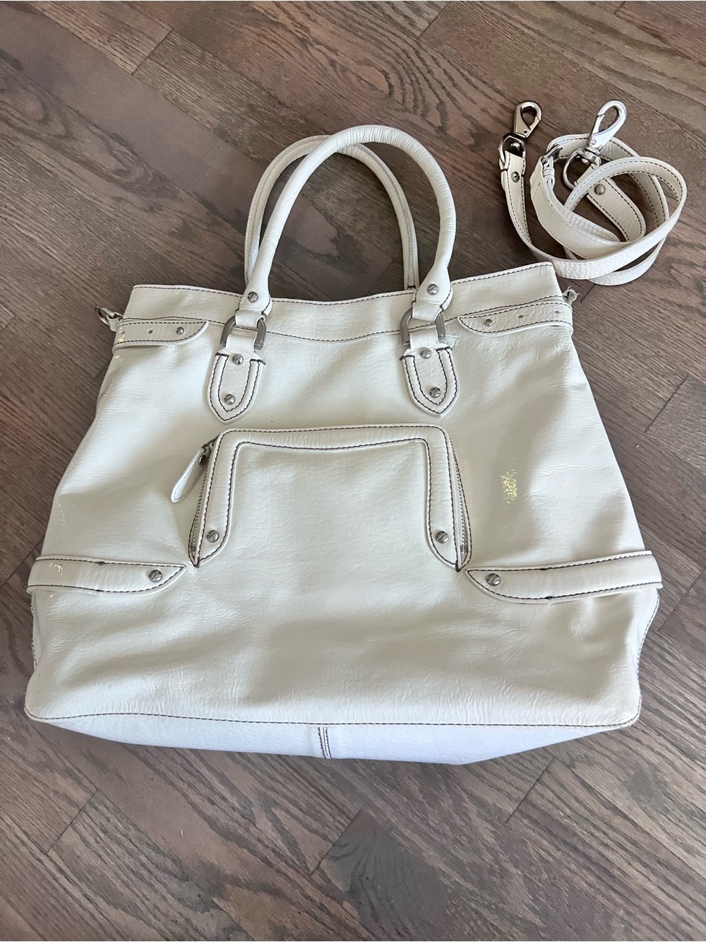Cole Haan White Leather Tote with Detachable Strap